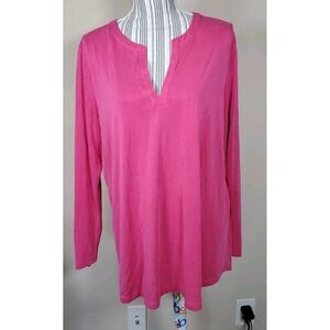 J Jill Women's  Soft Modal Long Sleeve Top Sz L Casual Lounge Soft Roll Tap Pink